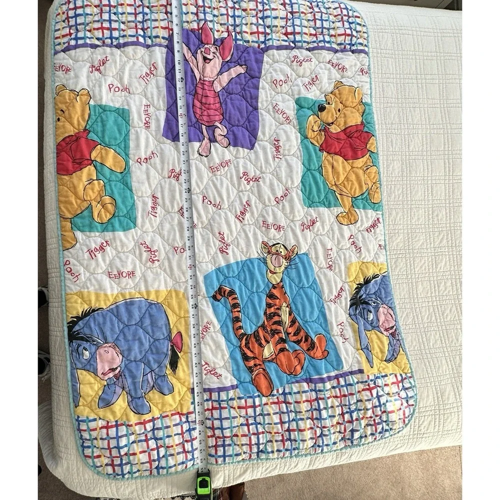2 Vtg 1995 Disney Winnie The Pooh Baby Crib‎ Blanket Nursery Quilt Fleece USA